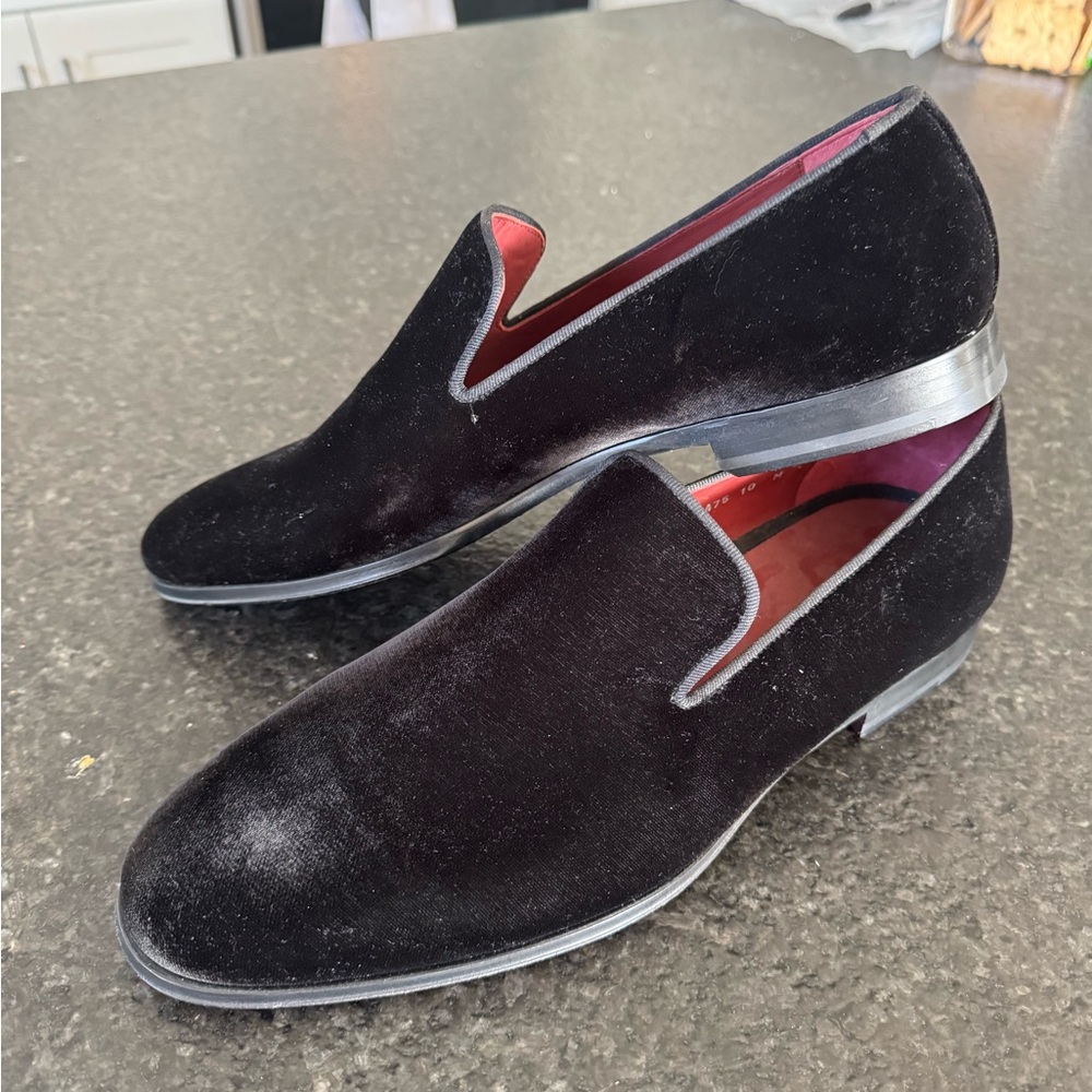 Men’s Magnanni Black Leather Dress Loafers NEW tuxedo leather